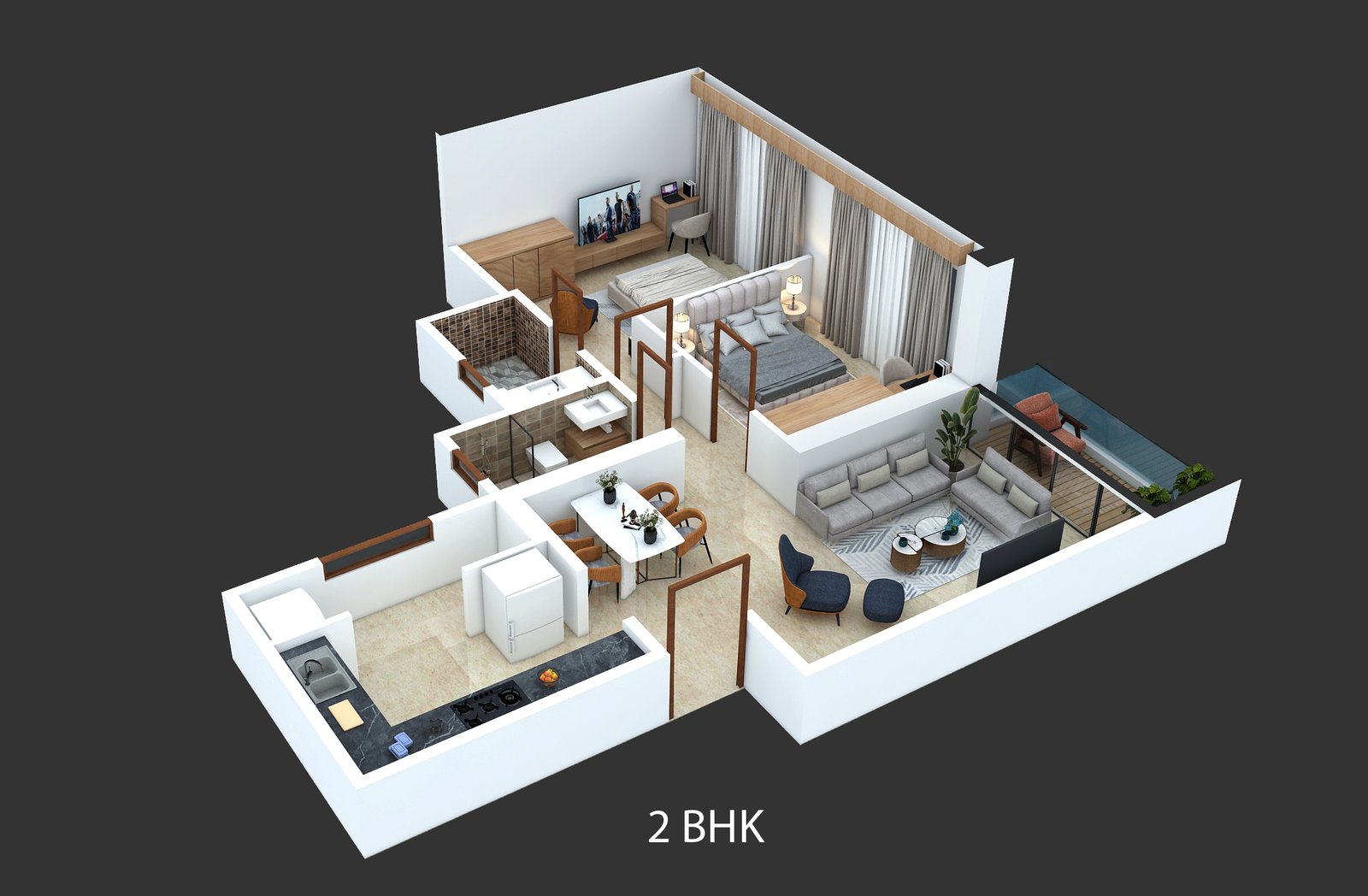 Vaishno Sky 2 BHK Apartment Isometric View